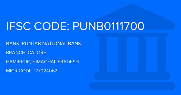 Punjab National Bank (PNB) Galore Branch IFSC Code