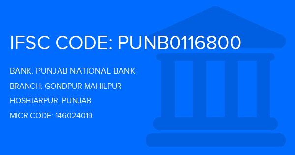 Punjab National Bank (PNB) Gondpur Mahilpur Branch IFSC Code