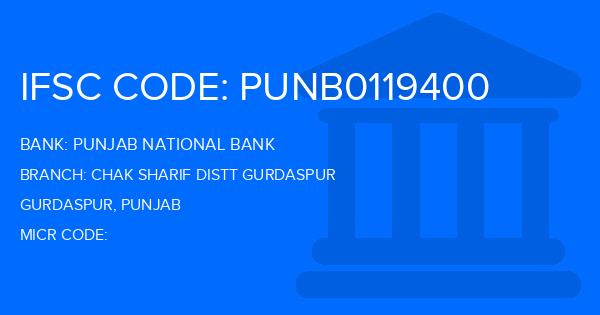 Punjab National Bank (PNB) Chak Sharif Distt Gurdaspur Branch IFSC Code