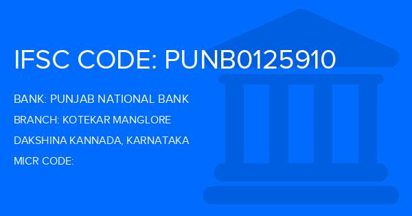 Punjab National Bank (PNB) Kotekar Manglore Branch IFSC Code