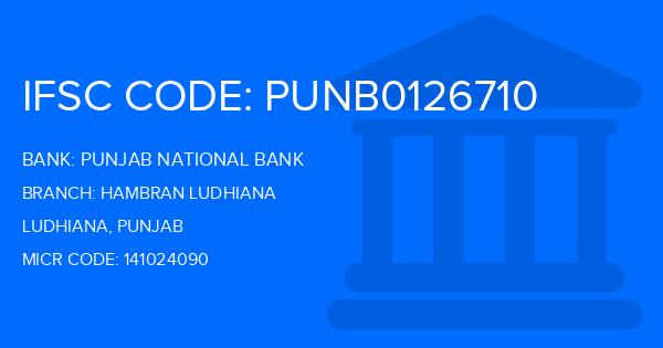 Punjab National Bank (PNB) Hambran Ludhiana Branch IFSC Code
