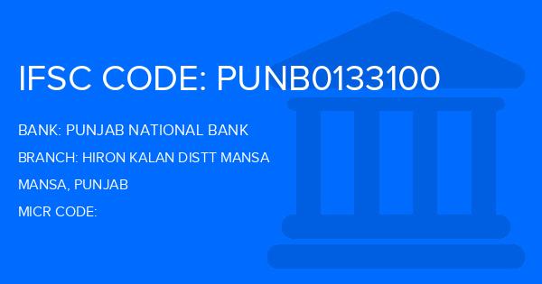 Punjab National Bank (PNB) Hiron Kalan Distt Mansa Branch IFSC Code