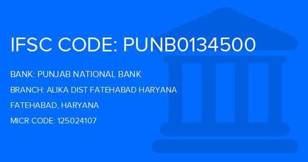 Punjab National Bank (PNB) Alika Dist Fatehabad Haryana Branch IFSC Code
