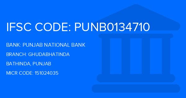 Punjab National Bank (PNB) Ghudabhatinda Branch IFSC Code