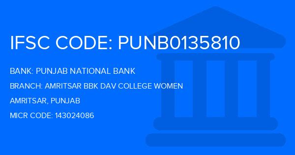 Punjab National Bank (PNB) Amritsar Bbk Dav College Women Branch IFSC Code