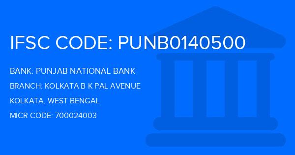 Punjab National Bank (PNB) Kolkata B K Pal Avenue Branch IFSC Code