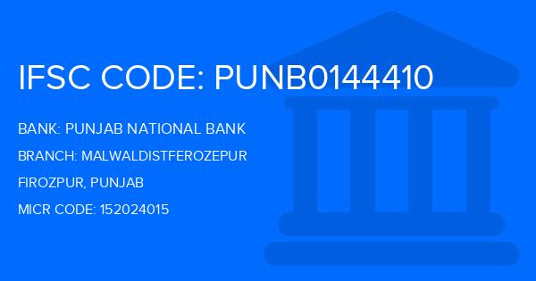 Punjab National Bank (PNB) Malwaldistferozepur Branch IFSC Code