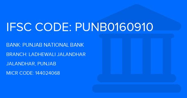 Punjab National Bank (PNB) Ladhewali Jalandhar Branch IFSC Code