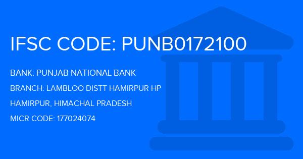 Punjab National Bank (PNB) Lambloo Distt Hamirpur Hp Branch IFSC Code