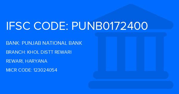 Punjab National Bank (PNB) Khol Distt Rewari Branch IFSC Code