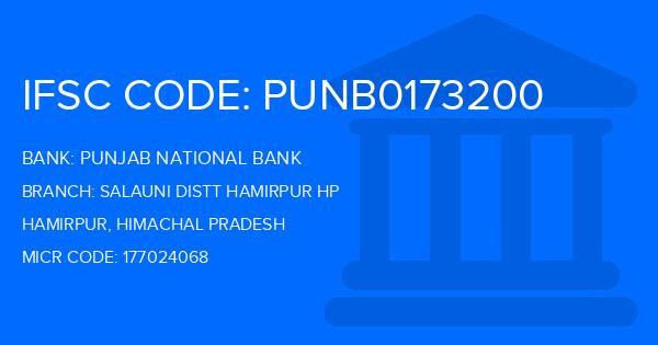 Punjab National Bank (PNB) Salauni Distt Hamirpur Hp Branch IFSC Code
