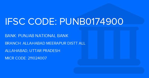 Punjab National Bank (PNB) Allahabad Meerapur Distt All Branch IFSC Code
