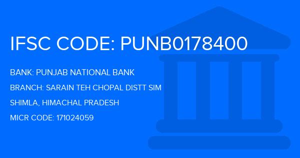 Punjab National Bank (PNB) Sarain Teh Chopal Distt Sim Branch IFSC Code