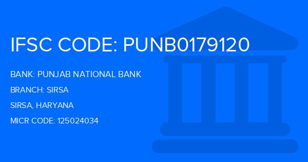 Punjab National Bank (PNB) Sirsa Branch IFSC Code