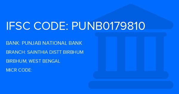 Punjab National Bank (PNB) Sainthia Distt Birbhum Branch IFSC Code