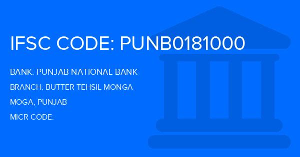 Punjab National Bank (PNB) Butter Tehsil Monga Branch IFSC Code