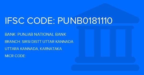Punjab National Bank (PNB) Sirsi Distt Uttar Kannada Branch IFSC Code