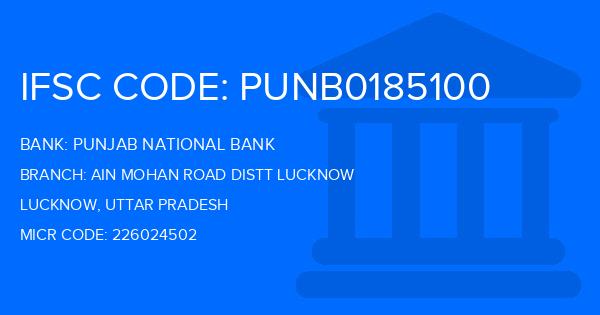 Punjab National Bank (PNB) Ain Mohan Road Distt Lucknow Branch IFSC Code