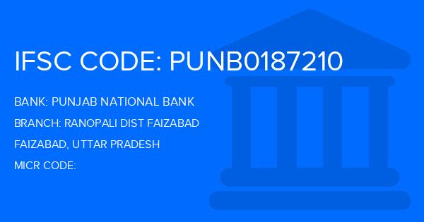 Punjab National Bank (PNB) Ranopali Dist Faizabad Branch IFSC Code