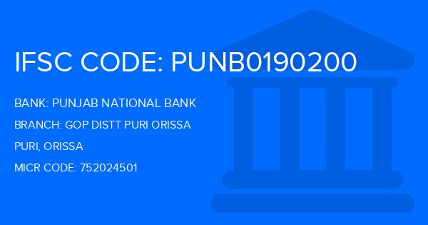 Punjab National Bank (PNB) Gop Distt Puri Orissa Branch IFSC Code