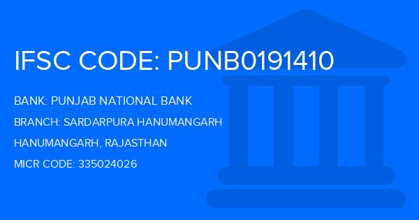 Punjab National Bank (PNB) Sardarpura Hanumangarh Branch IFSC Code