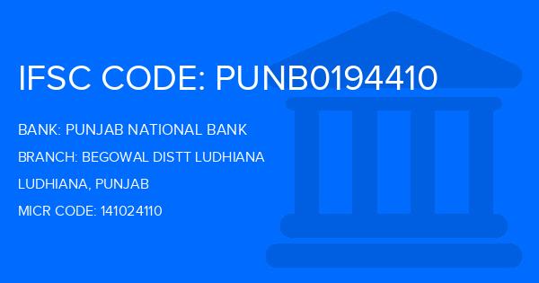 Punjab National Bank (PNB) Begowal Distt Ludhiana Branch IFSC Code