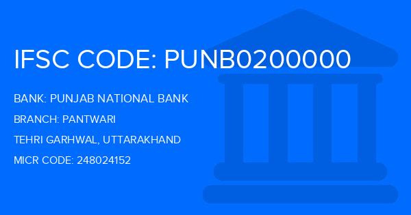 Punjab National Bank (PNB) Pantwari Branch IFSC Code