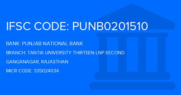 Punjab National Bank (PNB) Tantia University Thirteen Lnp Second Branch IFSC Code