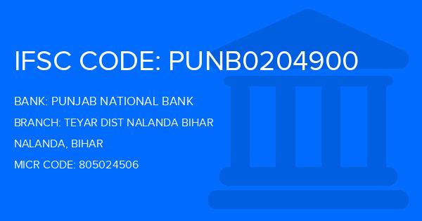 Punjab National Bank (PNB) Teyar Dist Nalanda Bihar Branch IFSC Code
