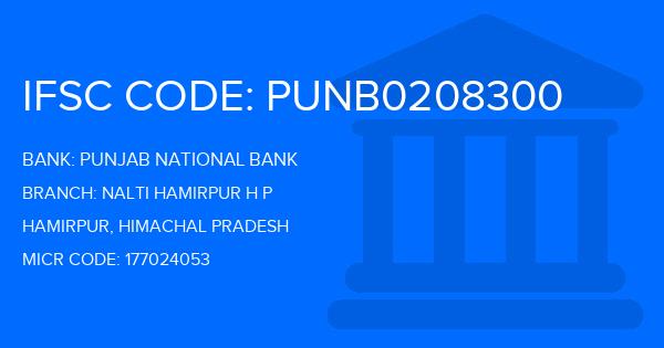 Punjab National Bank (PNB) Nalti Hamirpur H P Branch IFSC Code