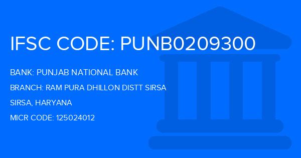 Punjab National Bank (PNB) Ram Pura Dhillon Distt Sirsa Branch IFSC Code