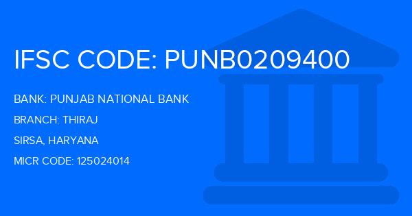 Punjab National Bank (PNB) Thiraj Branch IFSC Code