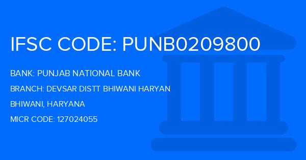Punjab National Bank (PNB) Devsar Distt Bhiwani Haryan Branch IFSC Code
