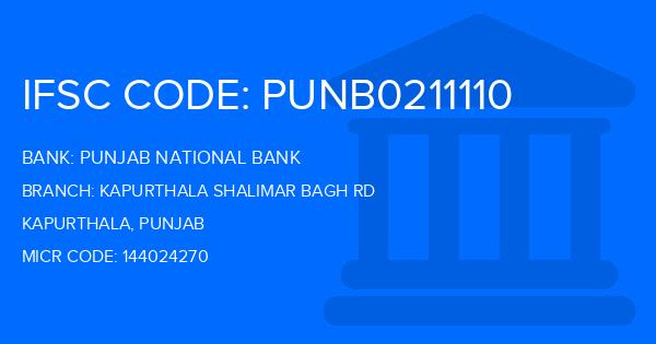 Punjab National Bank (PNB) Kapurthala Shalimar Bagh Rd Branch IFSC Code