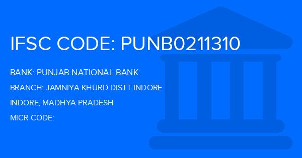 Punjab National Bank (PNB) Jamniya Khurd Distt Indore Branch IFSC Code