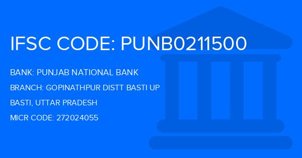 Punjab National Bank (PNB) Gopinathpur Distt Basti Up Branch IFSC Code