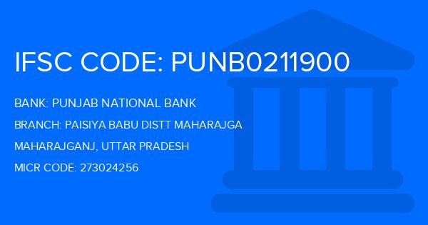 Punjab National Bank (PNB) Paisiya Babu Distt Maharajga Branch IFSC Code