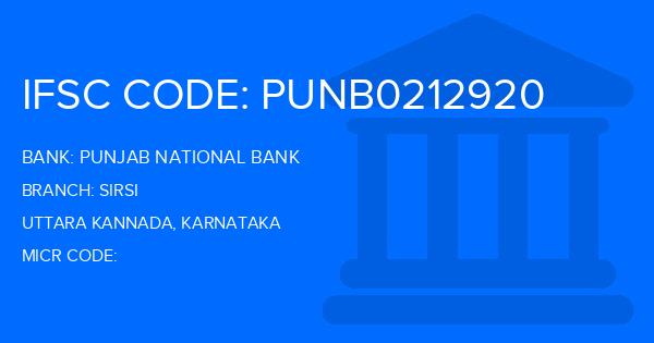 Punjab National Bank (PNB) Sirsi Branch IFSC Code