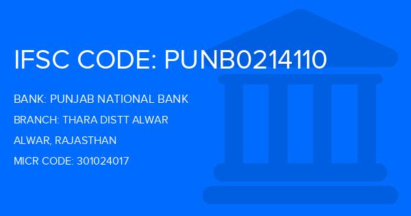 Punjab National Bank (PNB) Thara Distt Alwar Branch IFSC Code