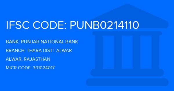 Punjab National Bank (PNB) Thara Distt Alwar Branch IFSC Code