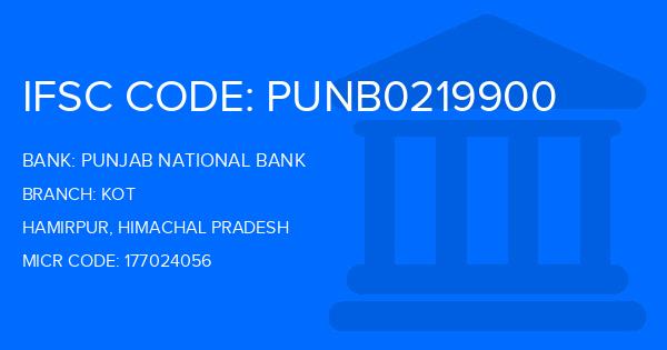 Punjab National Bank (PNB) Kot Branch IFSC Code