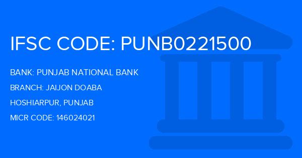 Punjab National Bank (PNB) Jaijon Doaba Branch IFSC Code