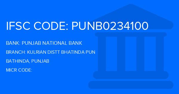 Punjab National Bank (PNB) Kulrian Distt Bhatinda Pun Branch IFSC Code