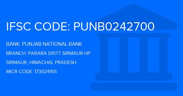 Punjab National Bank (PNB) Parara Distt Sirmaur Hp Branch IFSC Code