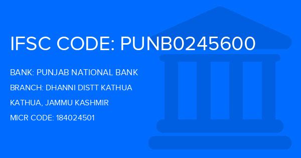 Punjab National Bank (PNB) Dhanni Distt Kathua Branch IFSC Code