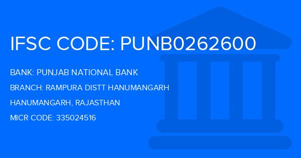 Punjab National Bank (PNB) Rampura Distt Hanumangarh Branch IFSC Code