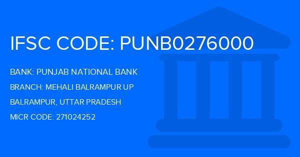Punjab National Bank (PNB) Mehali Balrampur Up Branch IFSC Code
