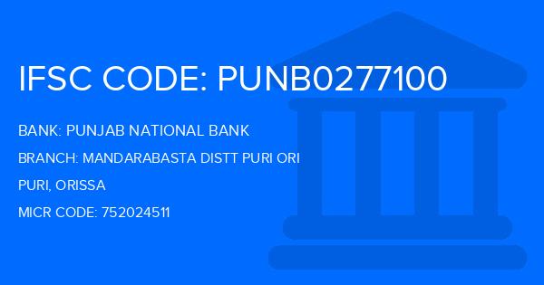 Punjab National Bank (PNB) Mandarabasta Distt Puri Ori Branch IFSC Code