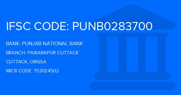Punjab National Bank (PNB) Paikarapur Cuttack Branch IFSC Code