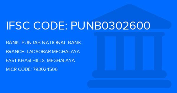 Punjab National Bank (PNB) Ladsobar Meghalaya Branch IFSC Code